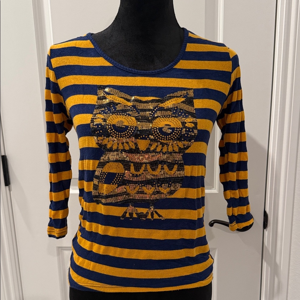 Toska Blue and Gold Striped Owl Top